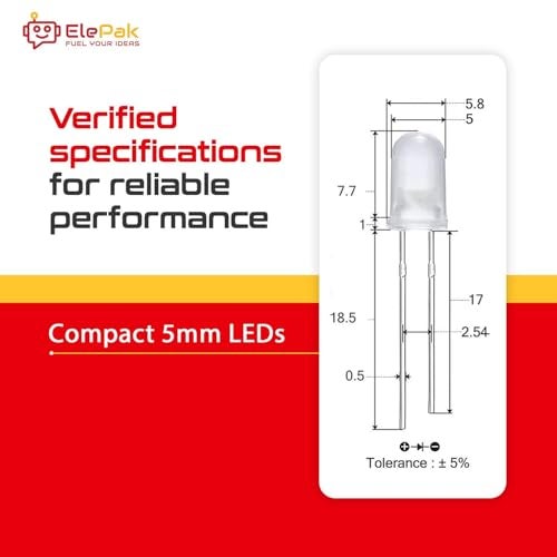ElePak 5mm Diffused LED Lens (100 Pcs) - Red, Green, Blue, Yellow, White 5 Colors - High Brightness - Electronic Components Kit - DIY Science Project, Decorative Lighting, Toys & Gadgets - Image 5