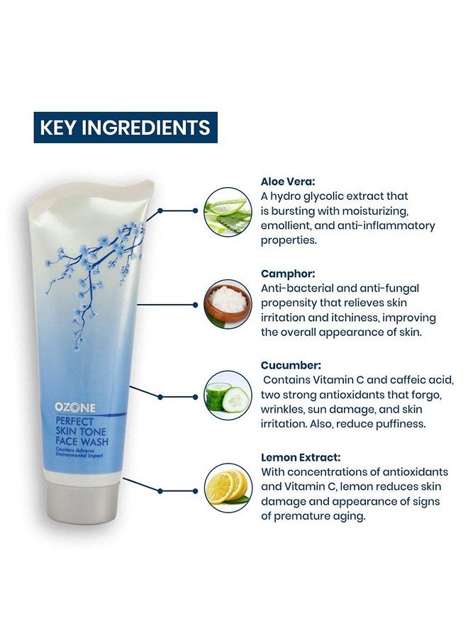 Ozone Perfect Skin Tone Face Wash For Men & Women ; Ideal For All Skin Types Helps In Nourishing Glowing & Moisturising The Skin ; Enriched With Aloe Vera Lemon & Cucumber 100 G (Pack Of 1)  - Image 3