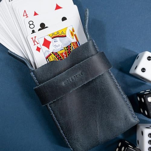 Hide & Drink, Classic Case for Playing Cards (Not Included) Secure Storage, Playing Deck Holder, Travel Accessory, Full Grain Leather, Handmade, Slate Blue - Image 2