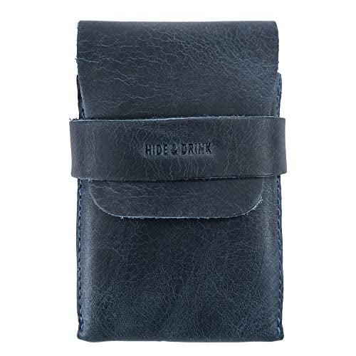 Hide & Drink, Classic Case for Playing Cards (Not Included) Secure Storage, Playing Deck Holder, Travel Accessory, Full Grain Leather, Handmade, Slate Blue - Image 1