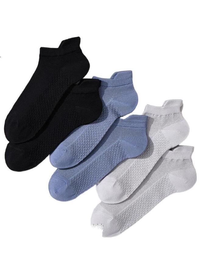 Miiow 6 Pairs Men'S Socks 100% Pure Cotton Antibacterial Odor-Resistant Ear-Lifting Mesh Boat Socks Breathable Sports Socks - Image 1