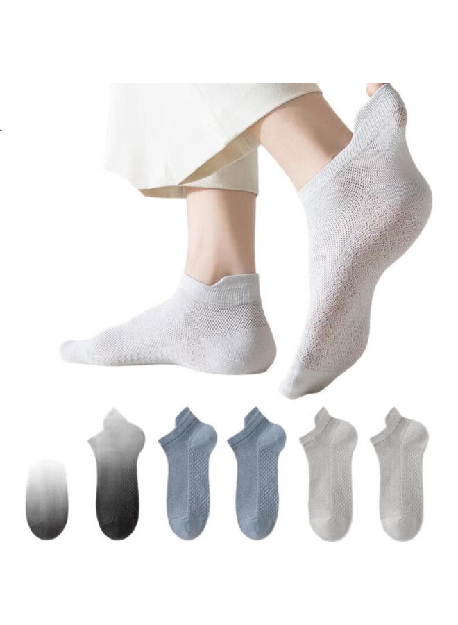 Miiow 6 Pairs Men'S Socks 100% Pure Cotton Antibacterial Odor-Resistant Ear-Lifting Mesh Boat Socks Breathable Sports Socks - Image 2