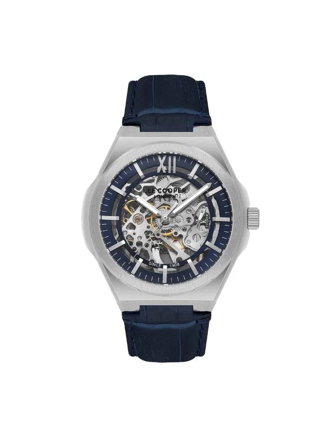 لي كوبر ساعة رجالية، عرض أوتوماتيكي وسوار جلدي، أزرق