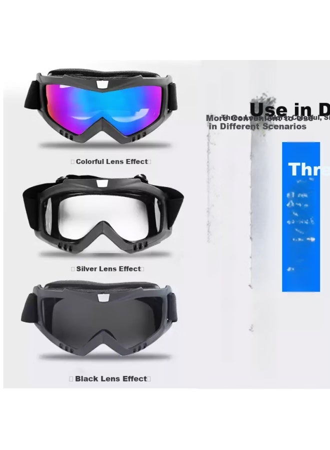 Luxury Bird Luxury Bird Ski Goggles Black Frame Mercury Lens Cycling Windproof Goggles Outdoor Mountain Climbing Snow Playing Eye Protection Glasses Snowfield Sunglasses  - Image 1