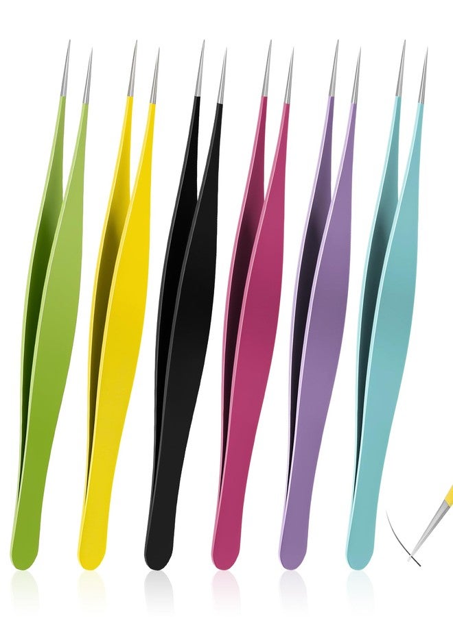 salbsever 6 Pieces Needle Nose Tweezers Ingrown Hair Tweezers Pointed Tweezers Precision Fine Point Tip Tweezers Stainless Steel Blackhead Remover for Nose Facial Hair Eyebrow Blackhead Remover - Image 1