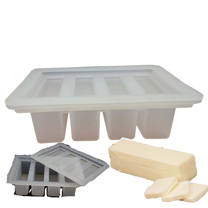 Pizety Large 4 Cavities Silicone Pudding & Jello Molds, Cheesecake & Bar Molds, Silicone 4-Cavity Mold with Lid (White Clear) - Image 1