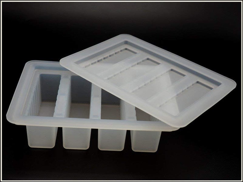 Pizety Large 4 Cavities Silicone Pudding & Jello Molds, Cheesecake & Bar Molds, Silicone 4-Cavity Mold with Lid (White Clear) - Image 4