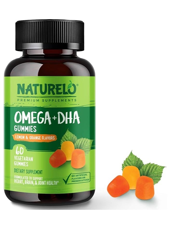 NATURELO - DHA and Omega 3 Supplement from Algae and Chia Seed Oil for Heart, Brain and Joint 60 Gummies - Image 1