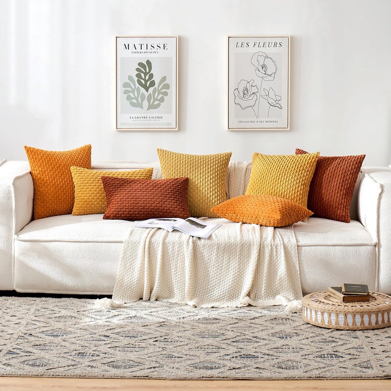 ميولي Miulee رمي الوسادة تغطي مجموعة كولووروي ناعمة مجموعة من 2 بوهو مخطط سقوط وسادة أغطية وسادة الزواج مزرعة ديكور المنزل لأريكة أريكة أريكة غرفة المعيشة 20x20 بوصة - Image 5