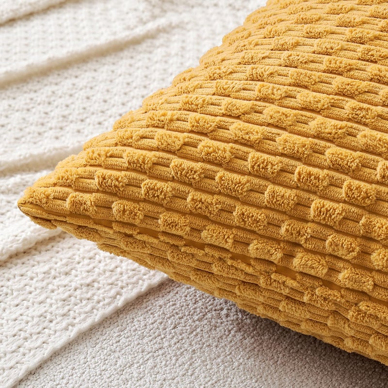 ميولي Miulee رمي الوسادة تغطي مجموعة كولووروي ناعمة مجموعة من 2 بوهو مخطط سقوط وسادة أغطية وسادة الزواج مزرعة ديكور المنزل لأريكة أريكة أريكة غرفة المعيشة 20x20 بوصة - Image 2