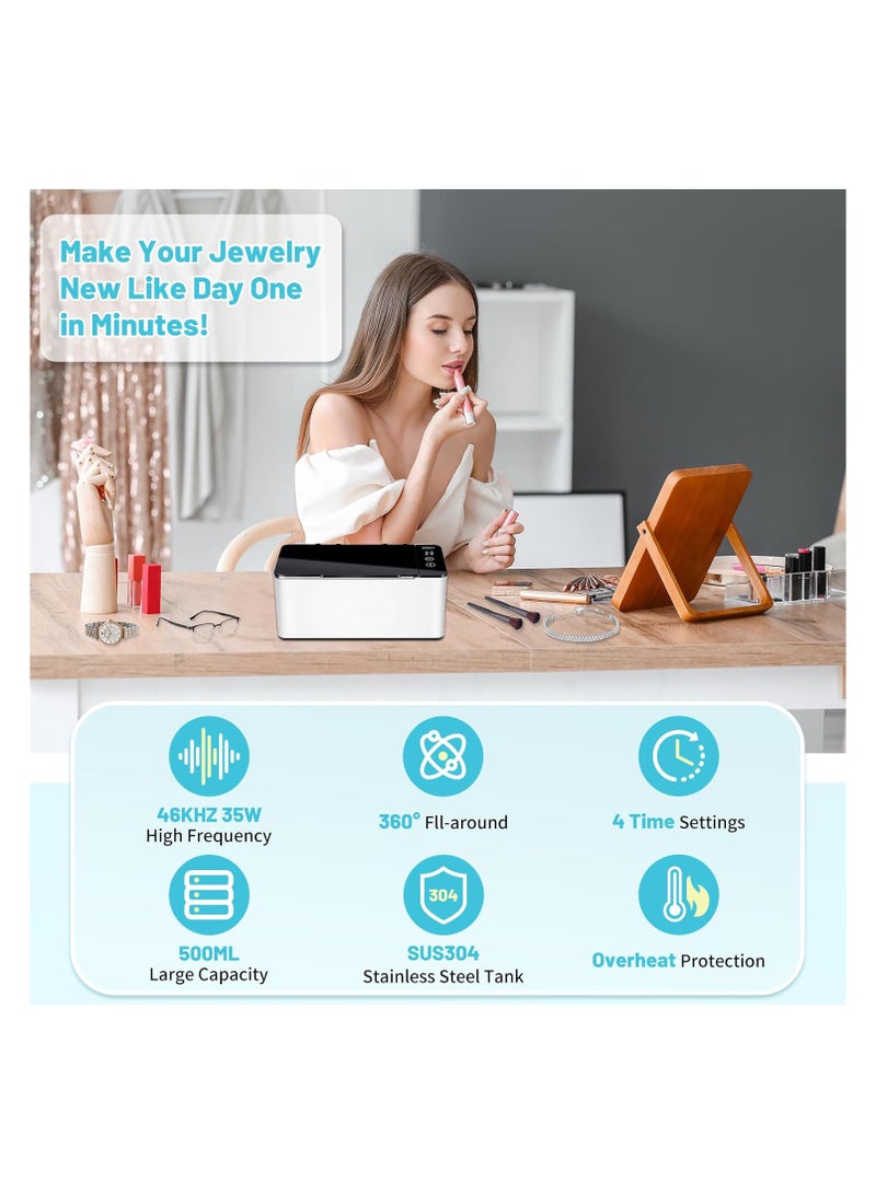 SYOSI Ultrasonic Jewelry Cleaner, Jewelry Cleaner Machine, 17oz 46KHZ Professional Ultrasonic Machine with 4 Modes Digital Timer Tank, One-Touch Operation for Eyeglasses, Jewelry, Watches, All Dental - Image 3