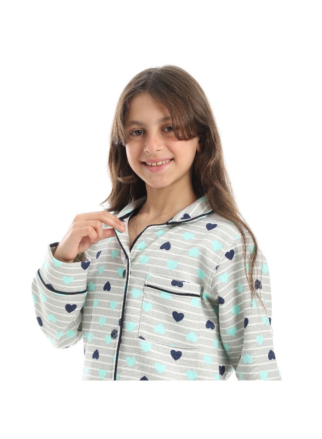 سيزار بيجامة بناتي ميلتون شتوي بزراير من الامام - Image 5