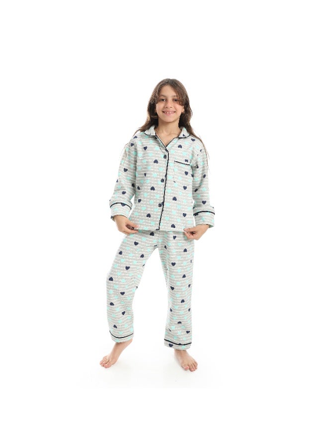 سيزار بيجامة بناتي ميلتون شتوي بزراير من الامام - Image 1