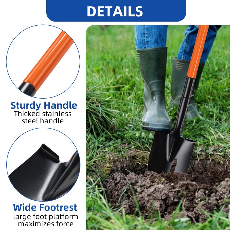 TwinkleTool Small Shovel for Digging with Metal Handle, 43.7 Inch Heavy Duty Garden Shovel, Trench Shovels Ideal for Digging Gardening Trenching Planting Camping Transferring Scooping, Orange - Image 3