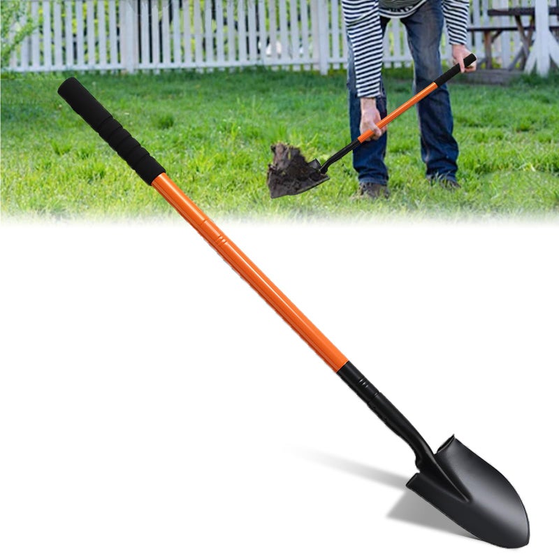 TwinkleTool Small Shovel for Digging with Metal Handle, 43.7 Inch Heavy Duty Garden Shovel, Trench Shovels Ideal for Digging Gardening Trenching Planting Camping Transferring Scooping, Orange - Image 1