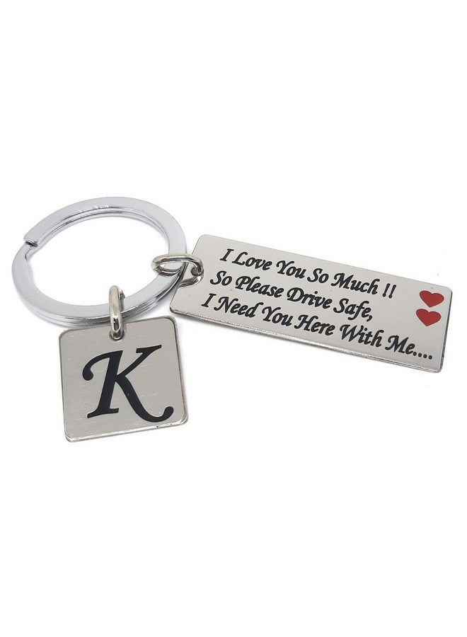 Aura Romantic Drive Safe Gift Keychain for Boyfriend Husband Girls Boys Bike Car Stainless Steel Alphabet K Silver Keychain - Image 1