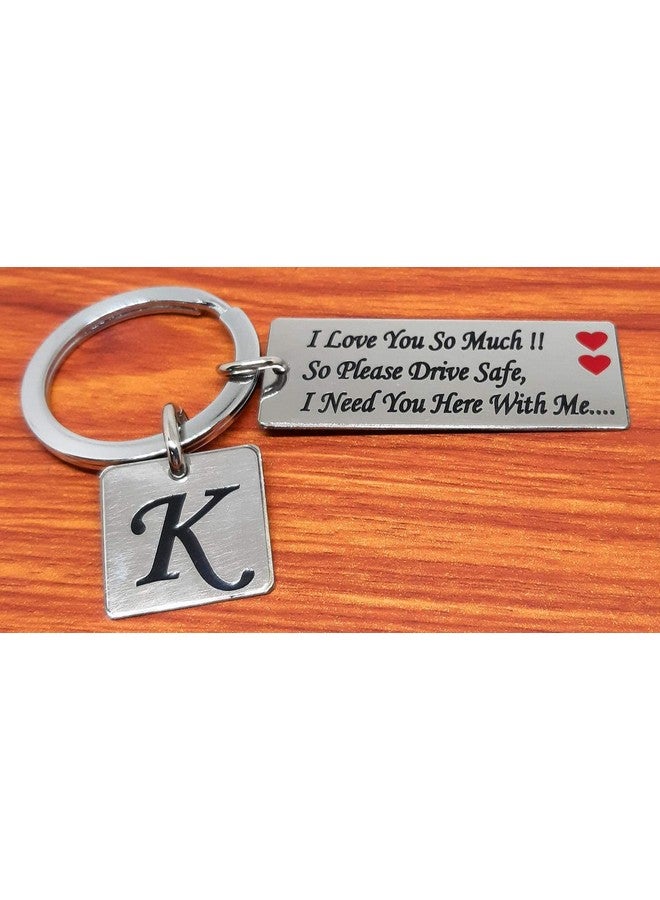 Aura Romantic Drive Safe Gift Keychain for Boyfriend Husband Girls Boys Bike Car Stainless Steel Alphabet K Silver Keychain - Image 2