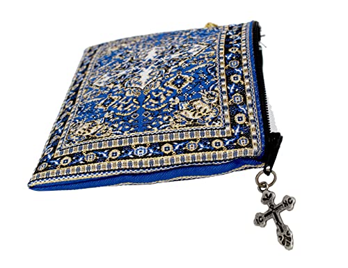 Intercession Hand-Woven Rosary Pouch, Made in Turkey with Premium Metallic Thread (Blue) - Image 5