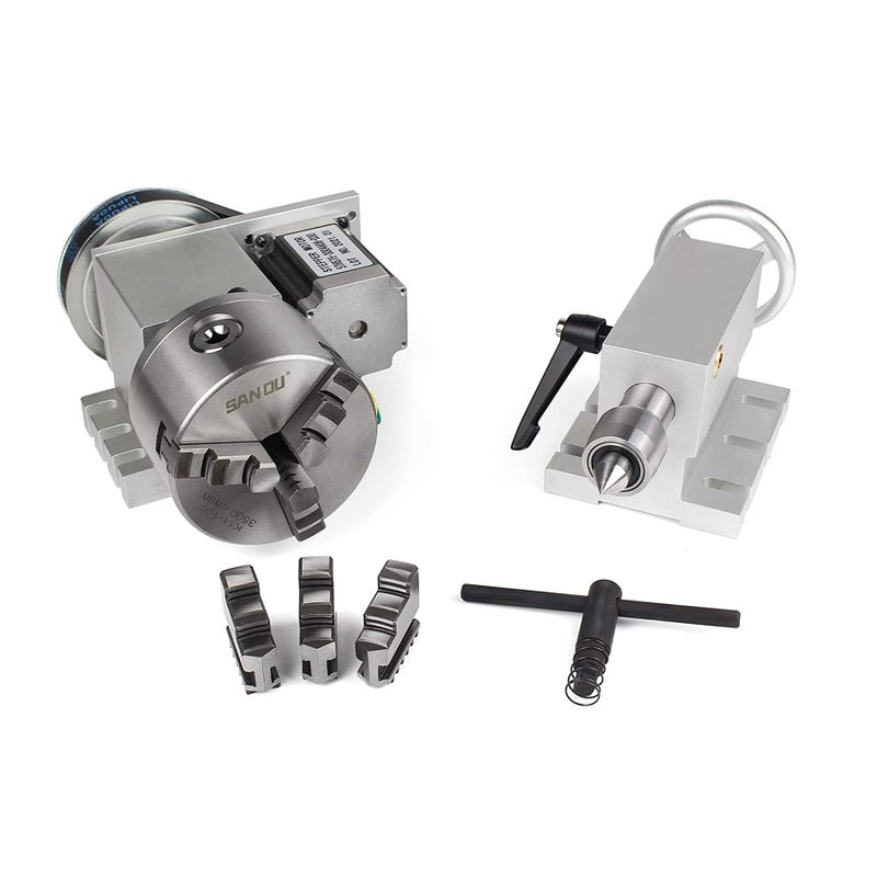 CNCTOPBAOS CNC Rotary Axis 4th Axis with 3 Jaw ChuckK11100mm Hollow Shaft Dividing Head Rotational A Axiswith 65mm TailstockReducing Ratio61 for CNC Router Lathe Engraving Milling Machine