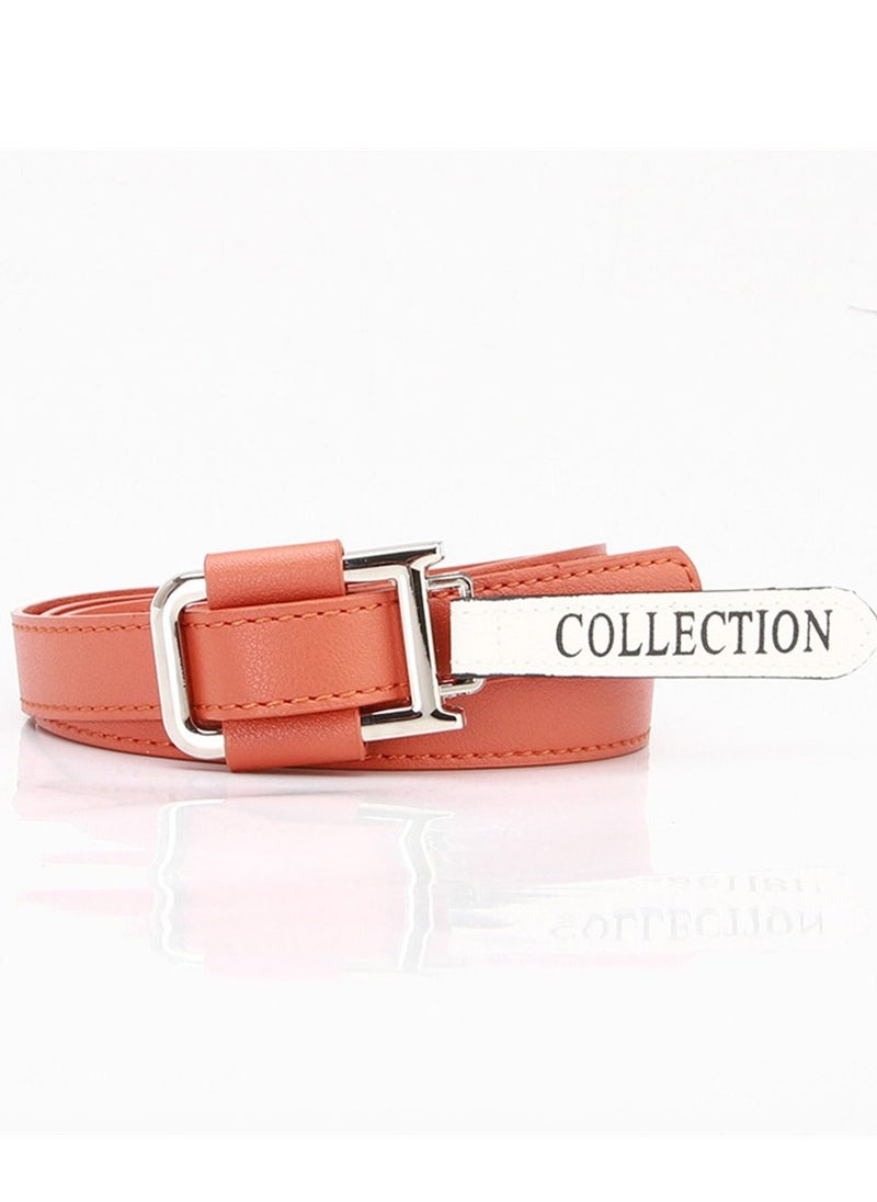 Loquat - Alloy Button Simple Versatile Casual Women's Punch Free Lazy Jeans Suit Belt 105cm Orange - Image 1