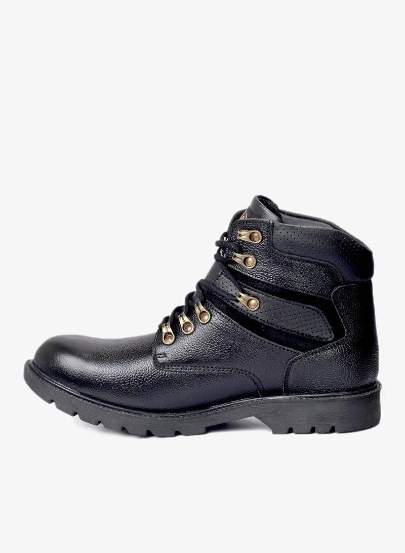 باكا بوتشي أحذية رجالية سوداء جلدية عالية الرقبة مسطحة