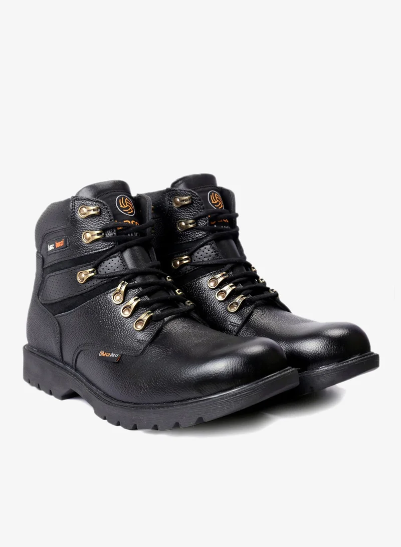 باكا بوتشي أحذية رجالية سوداء جلدية عالية الرقبة مسطحة