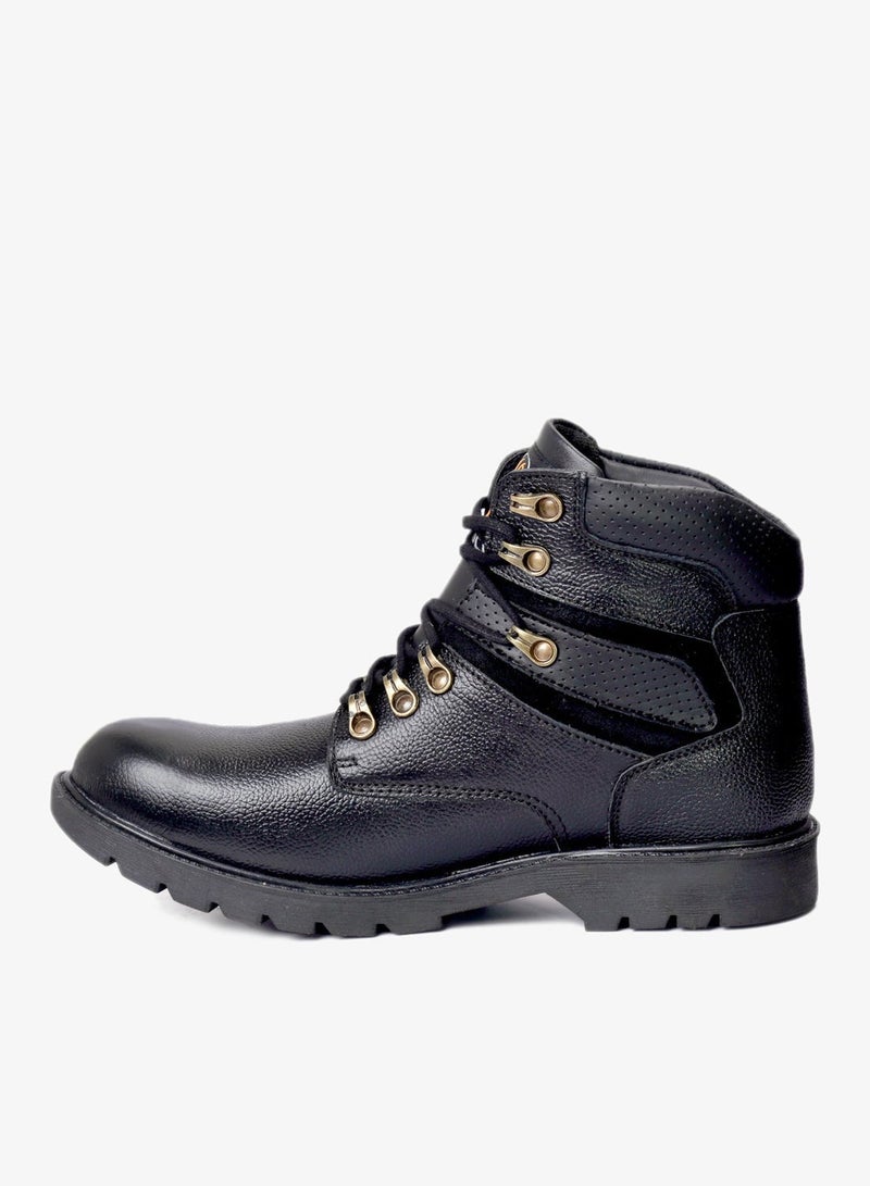 باكا بوتشي أحذية رجالية سوداء جلدية عالية الرقبة مسطحة - Image 3