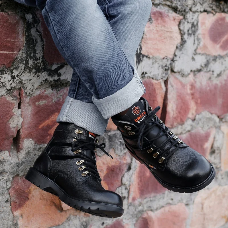 Bacca Bucci Black Steel Toe Boots Real Grain Leather for Men | Best Price UAE