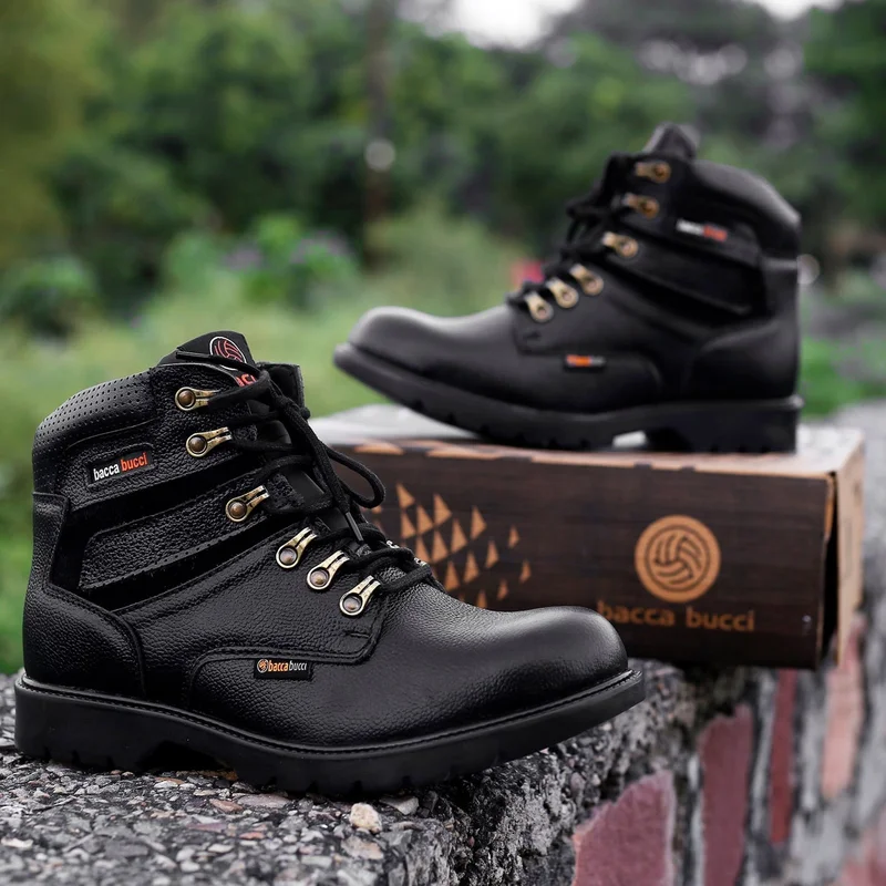 Bacca Bucci Black Steel Toe Boots Real Grain Leather for Men | Best Price UAE