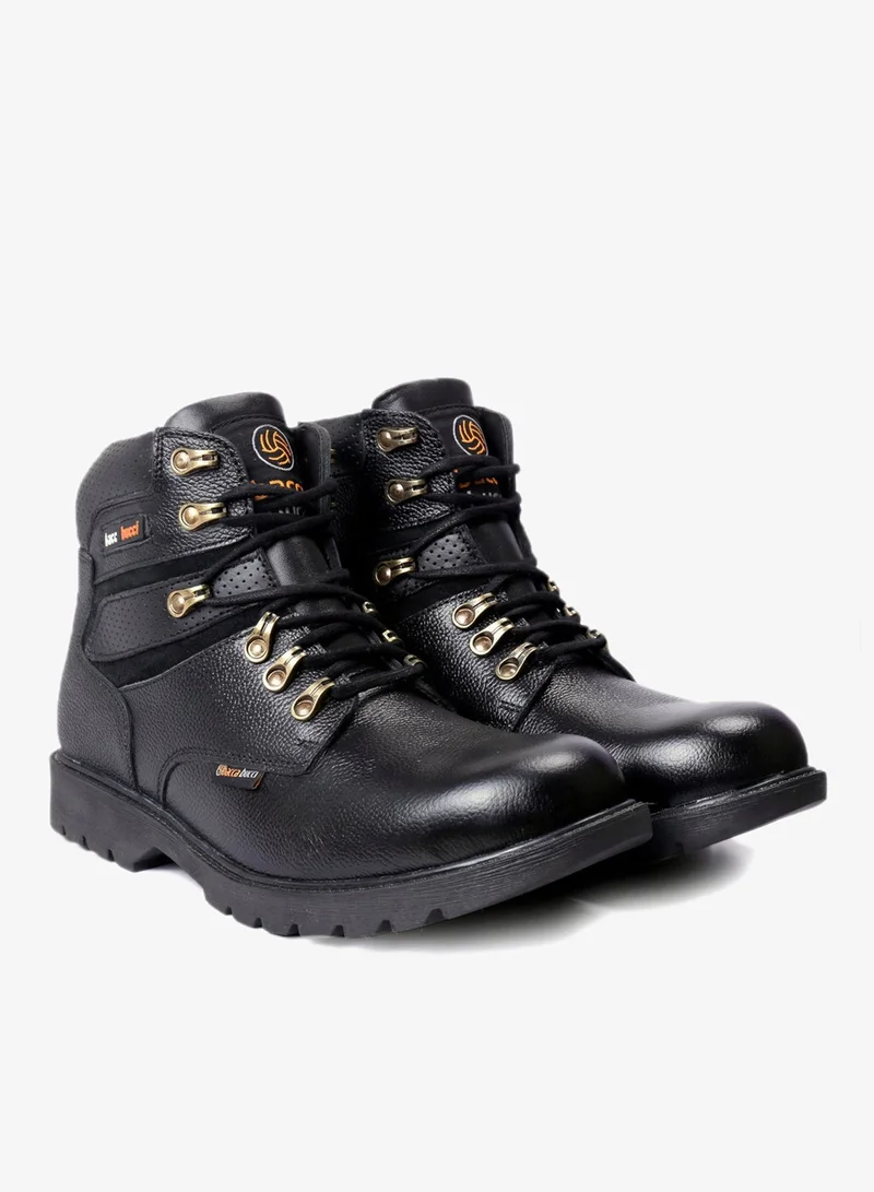 باكا بوتشي أحذية رجالية سوداء جلدية عالية الرقبة مسطحة