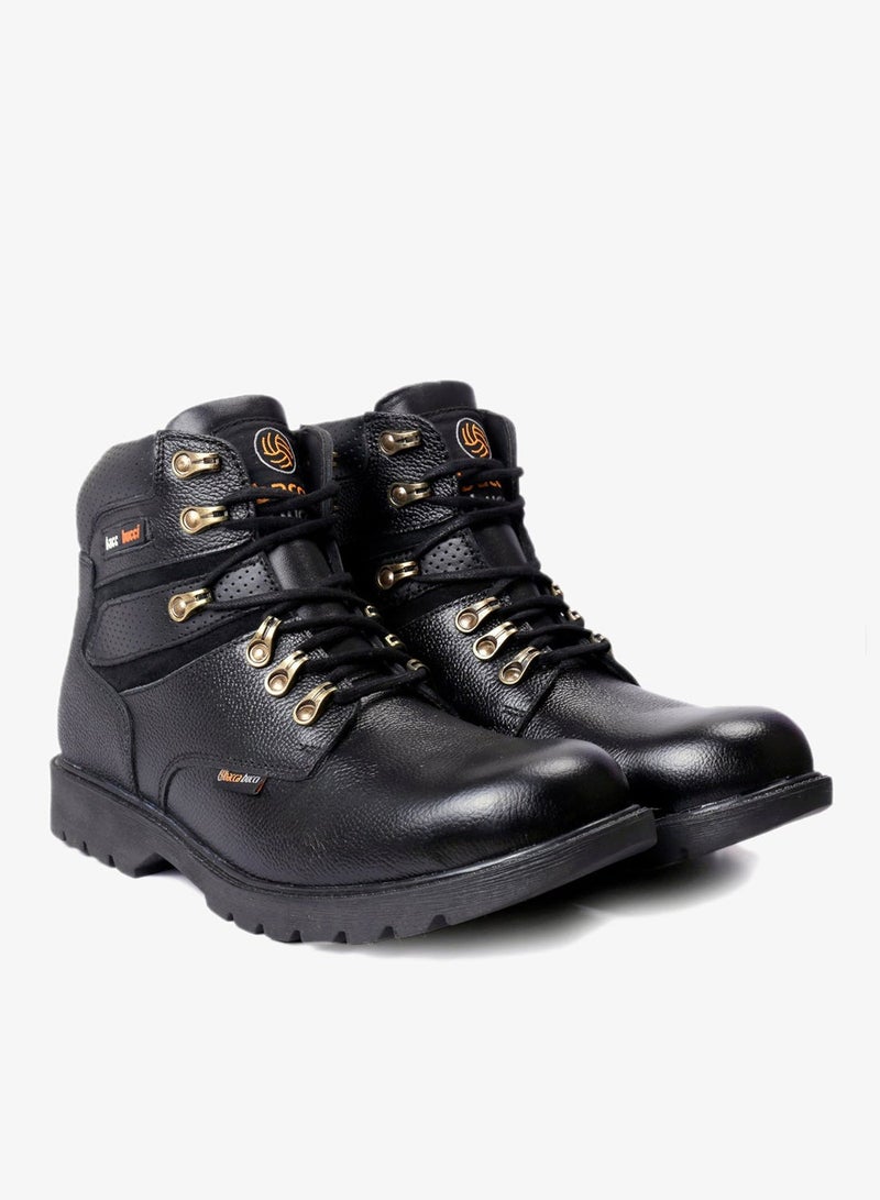 باكا بوتشي أحذية رجالية سوداء جلدية عالية الرقبة مسطحة - Image 2