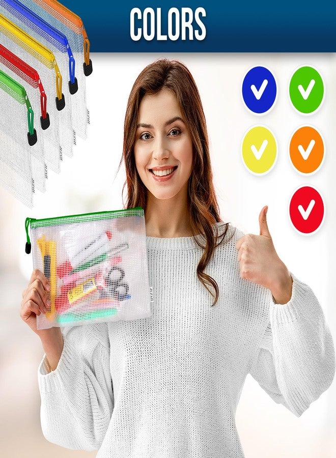 JUZARI 10 Pack A5 Mesh Zipper Pouch Bags - Small Plastic Zipper Pouches for Organizing 7x9 - Mesh Pouch with Zippers Bags for Organizing - Zippered Bag for Office Supplies Travel Accessories Receipts Makeup - Image 2