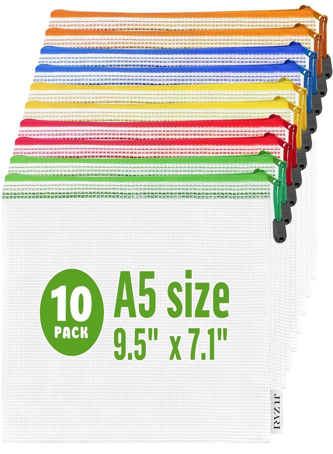 JUZARI 10 Pack A5 Mesh Zipper Pouch Bags - Small Plastic Zipper Pouches for Organizing 7x9 - Mesh Pouch with Zippers Bags for Organizing - Zippered Bag for Office Supplies Travel Accessories Receipts Makeup - Image 1