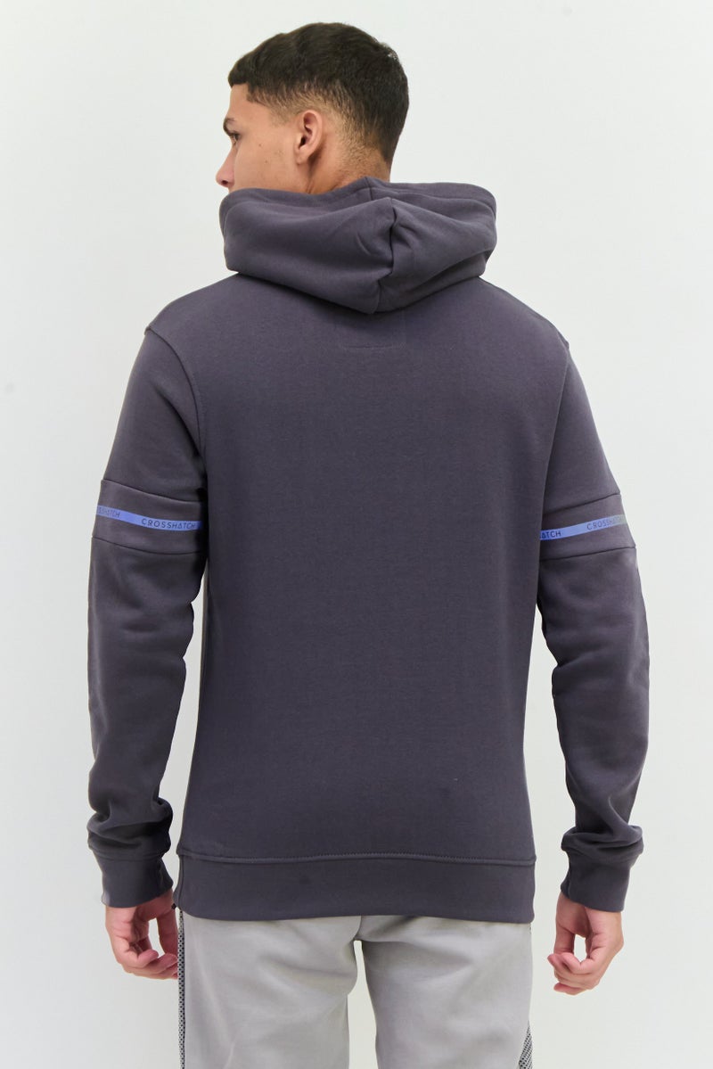 CROSSHATCH Men Embossed Print Fleece Hoodie, Charcoal  - Image 3