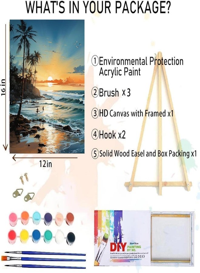 MIRCVSH Paint by Numbers Kit for Adults Framed,Beach Paint by Number for Adults,Landscape Adults' Paint-by-Number Kits on Canvas with Wooden Easel for Home Wall Decor 12X16 Inch - Image 2