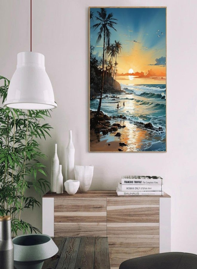 MIRCVSH Paint by Numbers Kit for Adults Framed,Beach Paint by Number for Adults,Landscape Adults' Paint-by-Number Kits on Canvas with Wooden Easel for Home Wall Decor 12X16 Inch - Image 3