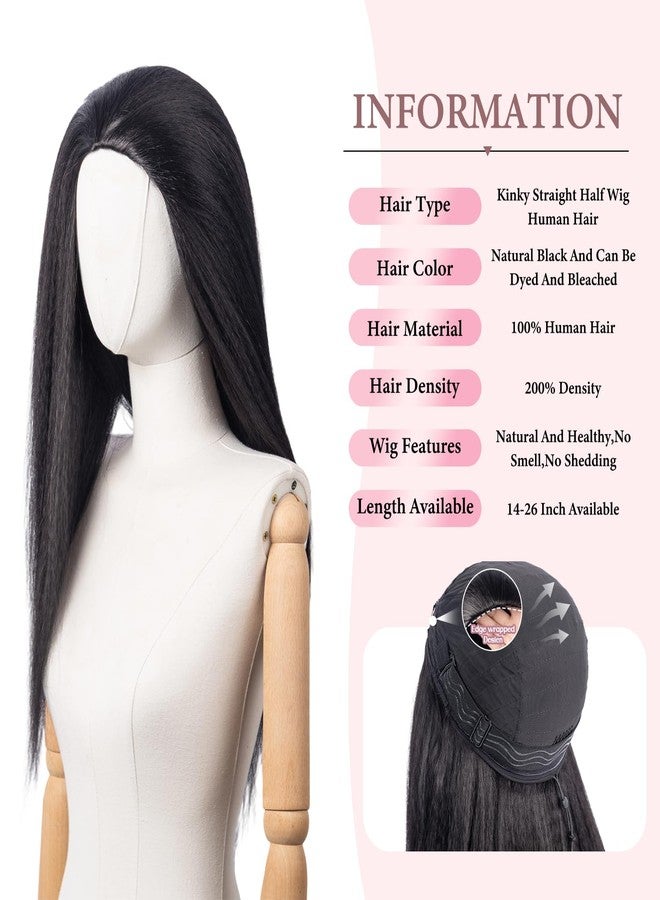 Prosa Kinky Straight 3 in 1 Half Wig, 3-in-1 Glueless Clip In Drawstring Headband Wig, Seamless Flip Over Style for Women (16inch) - Image 5