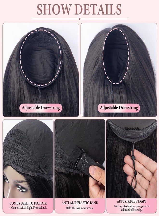 Prosa Kinky Straight 3 in 1 Half Wig, 3-in-1 Glueless Clip In Drawstring Headband Wig, Seamless Flip Over Style for Women (16inch) - Image 3
