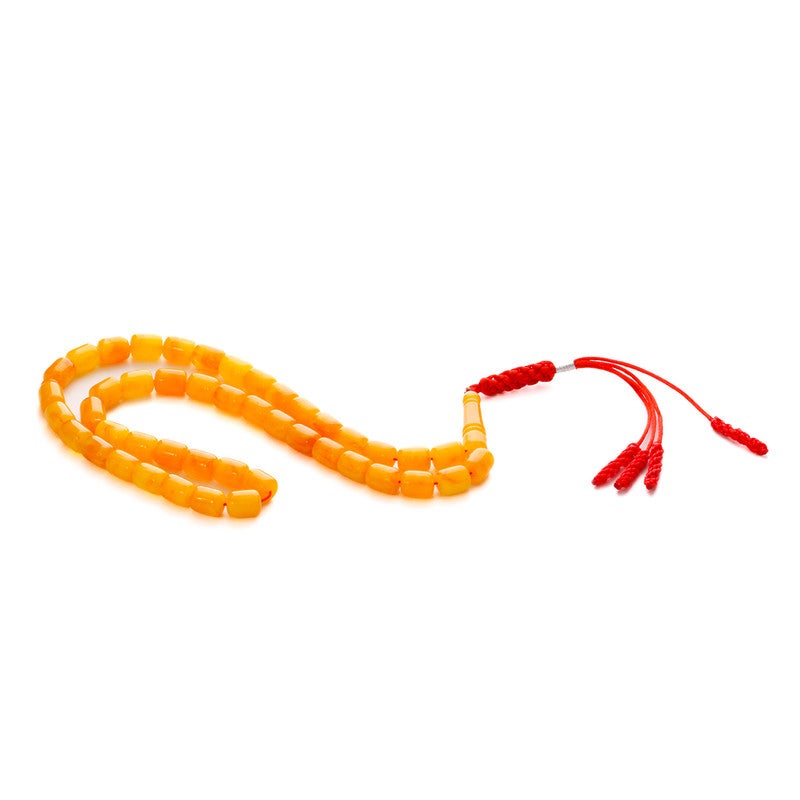 RS Polish Amber Dust Misbaha, Amber Color, 45 Beads, with Red Tassel - Image 2
