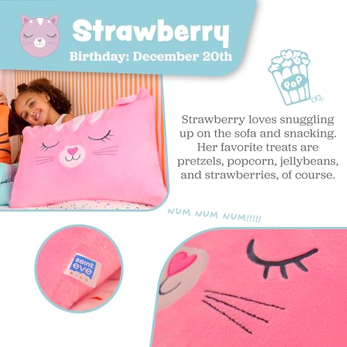 Sainteve Saint Eve Kids Pillow Pals - Cute & Super Soft Animal Friends Decorative Fluffy Pillow Covers for Girls and Boys & Toddlers Beds, Playroom and Nap Time, Sensory Toys for Kids, Strawberry the Cat - Image 3