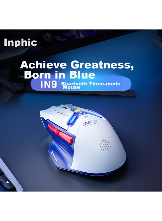 Inphic In9 Wireless Bluetooth Wired Gaming Mouse, Tri-mode E-sports Ergonomic Macro Rgb, For Pubg Lol/csgo, Compatible With Desktop And Laptop, Infinite 10000dpi Blue - Image 1