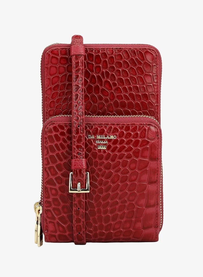 Da Milano Da Milano Croco-Embossed Leather Crossbody Handbag with Zip Closure - Plumberry (MSB-10001B)