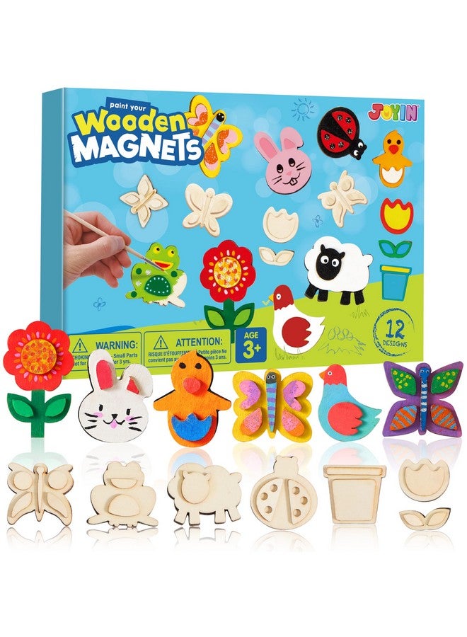 JOYIN مجموعة فنون وحرف الرسم المغناطيسية الخشبية JOYIN 12 للأطفال، زين هديتك الخاصة للرسم لسلع سلة عيد الفصح، حفلات عيد الميلاد والحرف العائلية، هدايا حفلات للأولاد والبنات - Image 1