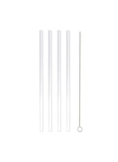 BRIGHTLY LABS Set of 4 Clear Glass Drinking Straws with Cleaning Brush - Reusable Straws for Milkshakes, Frozen Drinks, Smoothies, Tea, Juice, Eco-Friendly Alternative  - Image 1