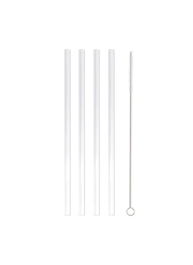 BRIGHTLY LABS Set of 4 Clear Glass Drinking Straws with Cleaning Brush - Reusable Straws for Milkshakes, Frozen Drinks, Smoothies, Tea, Juice, Eco-Friendly Alternative  - Image 1