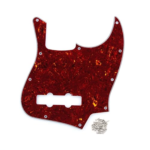 FLEOR 10 Hole J Bass Pickguard Scratch Plate Pick Guards for 4 Strings American/Mexican Standard J Bass Part, 4Ply Red Tortoise Shell - Image 1