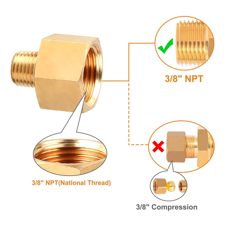 SUNGATOR محول مخفض تركيب الأنابيب النحاسية من سنغاتور، أنبوب ذكر 1/4 بوصة × أنبوب أنثى 3/8 بوصة (عبوة من قطعتين) - Image 3