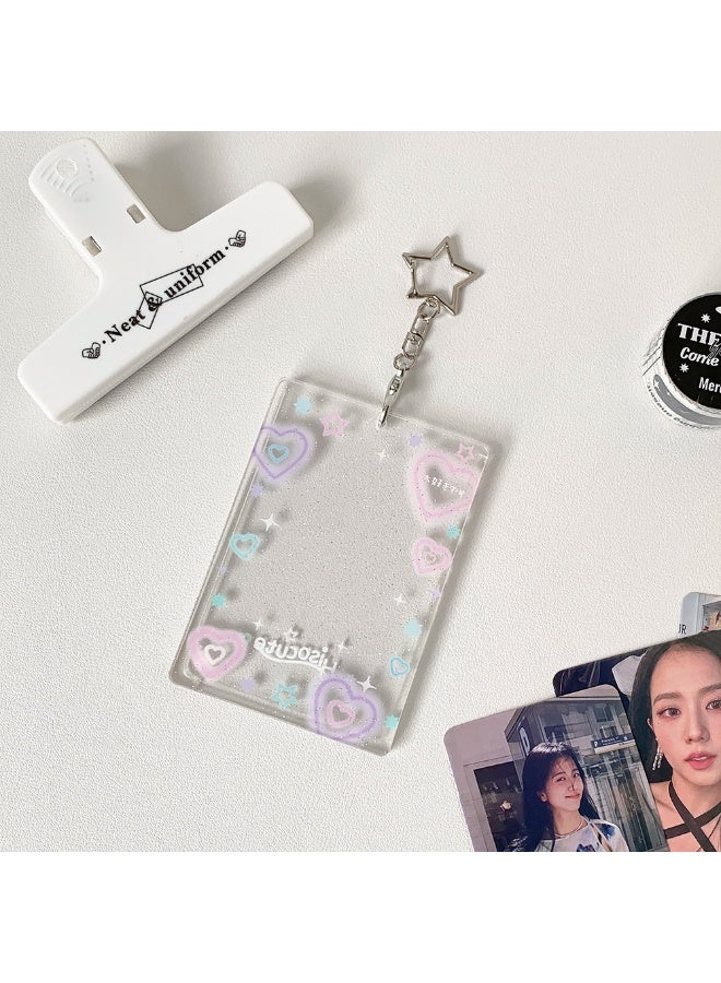 NIBEMINENT 1 - Piece Transparent Glitter Powder Kpop Photo Card Holder Pendant Key Chain ID Badge Holder ID Card Holder Photo Card Protector for School ID Office ID Access Card for Women Girls - Image 1
