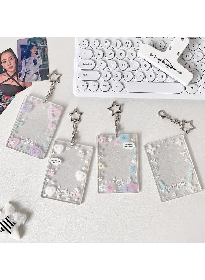 NIBEMINENT 1 - Piece Transparent Glitter Powder Kpop Photo Card Holder Pendant Key Chain ID Badge Holder ID Card Holder Photo Card Protector for School ID Office ID Access Card for Women Girls - Image 3