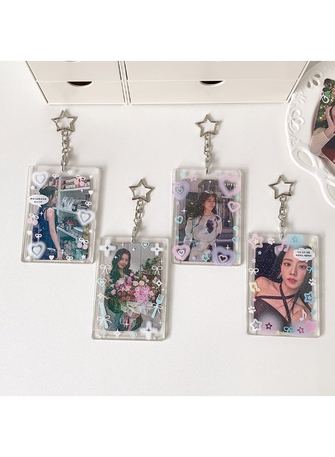 NIBEMINENT 1 - Piece Transparent Glitter Powder Kpop Photo Card Holder Pendant Key Chain ID Badge Holder ID Card Holder Photo Card Protector for School ID Office ID Access Card for Women Girls - Image 2